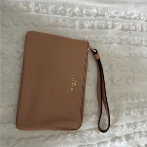 Coach Beige Wristlet with Gold Accents
